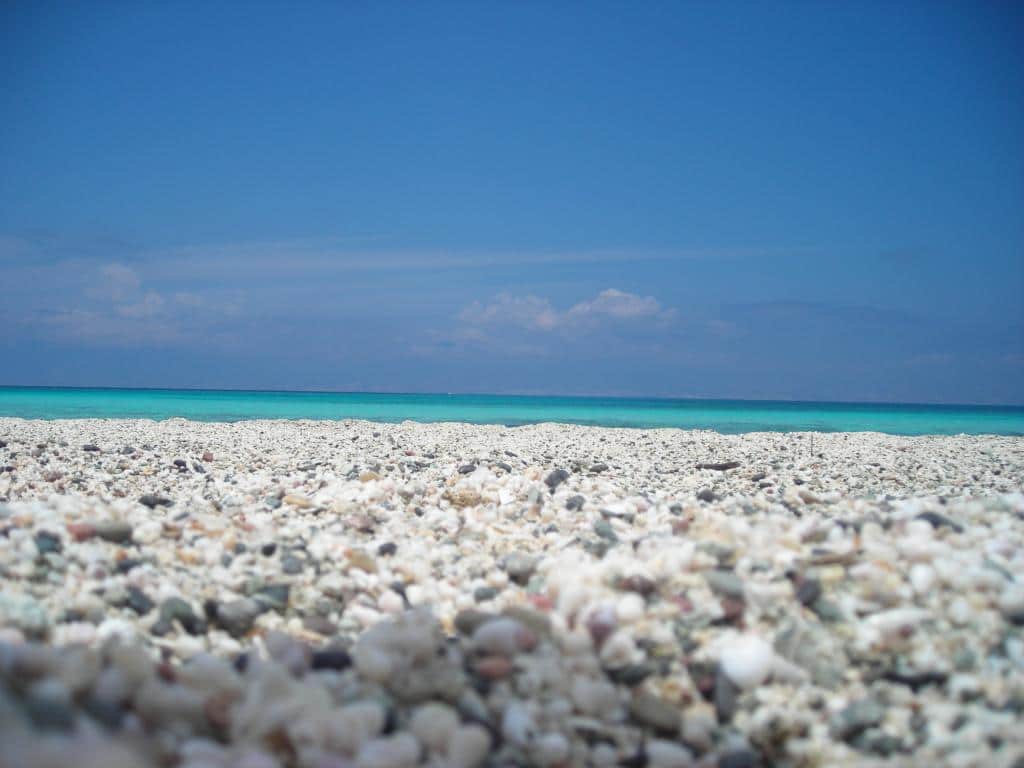 White beach with shells and a tourquoise sea on Chrissi Island, Ierapetra