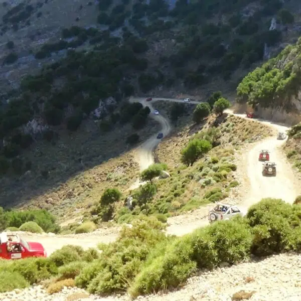 Jeep Safari Ieraptra/ Jeeps on an off road in the Cretan mountains