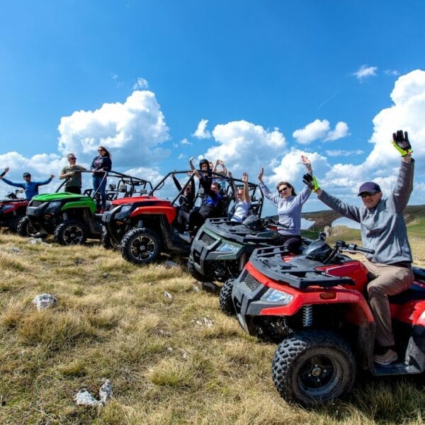 A group of ATV drivers in the mountains